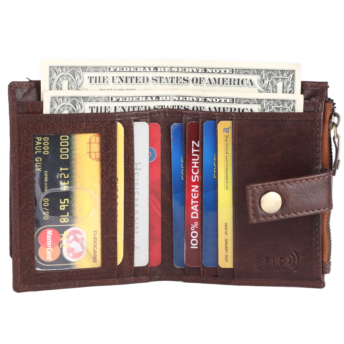 Men's 9-Card Genuine Leather Wallet with Coin Pocket – Brown (2203), additional view 9