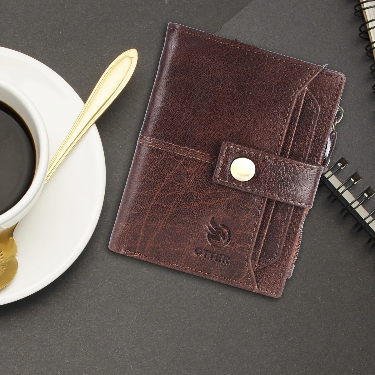 Men's 9-Card Genuine Leather Wallet with Coin Pocket – Brown (2203), additional view 11