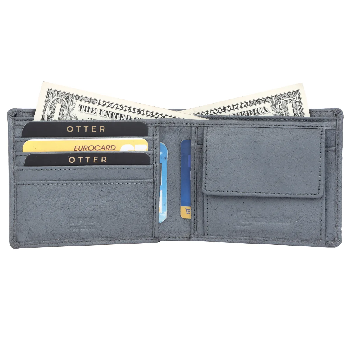 Men's 3-Card Genuine Leather Wallet with Coin Pocket – Grey (2217), additional view 4