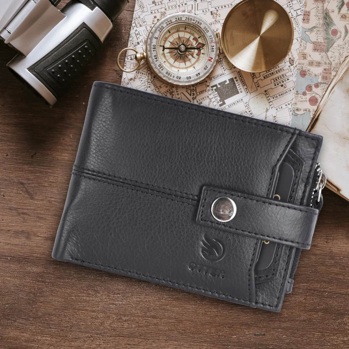 Men's 9-Card Genuine Leather Wallet with Coin Pocket – Black (2225), additional view 9