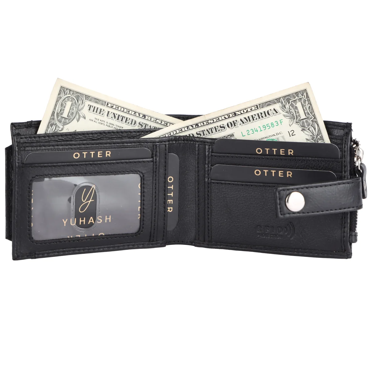 Men's 9-Card Genuine Leather Wallet with Coin Pocket – Black (2225), additional view 3