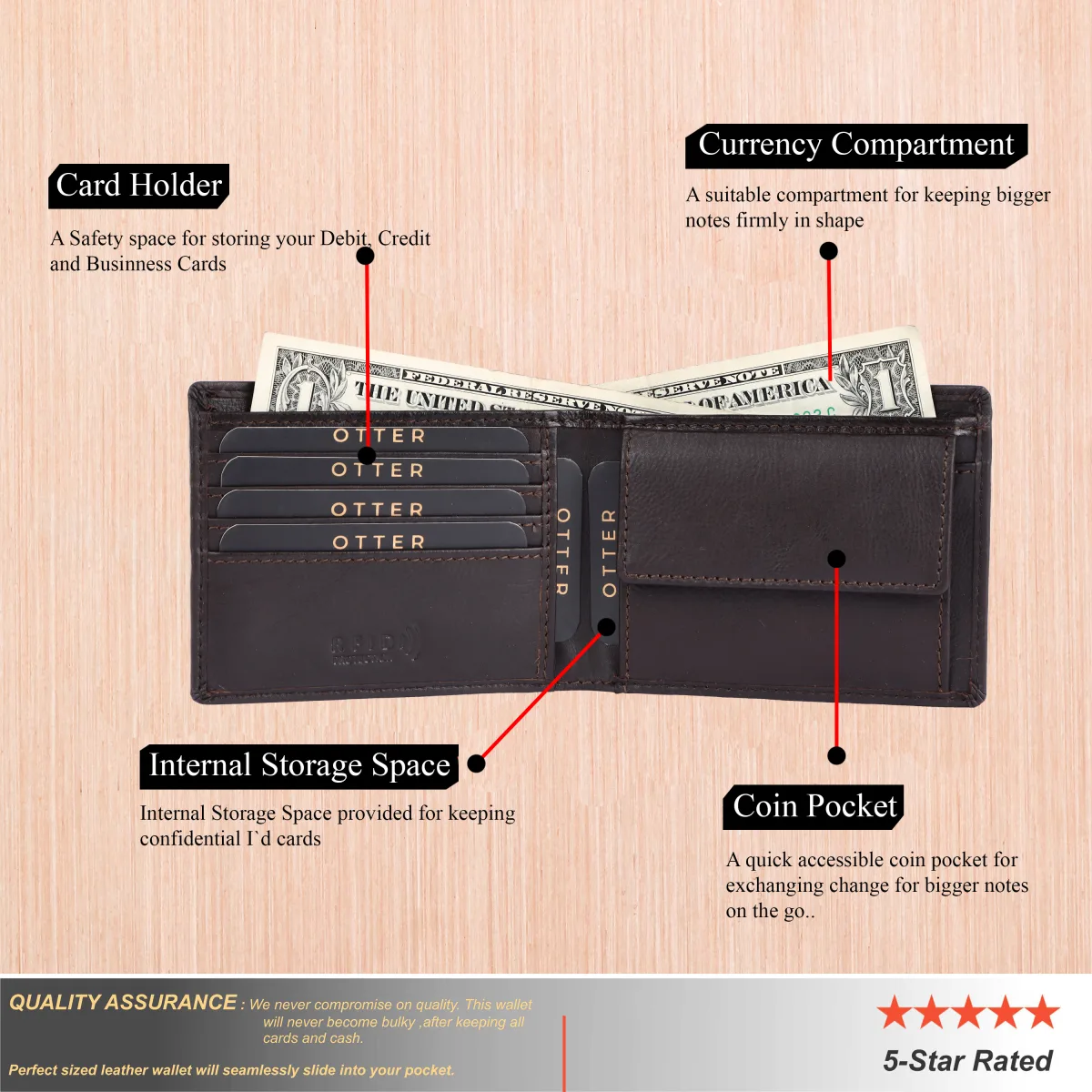 Men's 10-Card Genuine Leather Wallet – Brown (2228), additional view 9