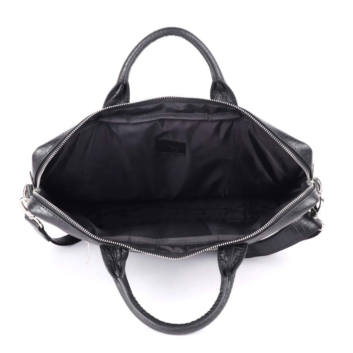 Crocodile-Embossed Genuine Leather Laptop Bag – Black (0603)