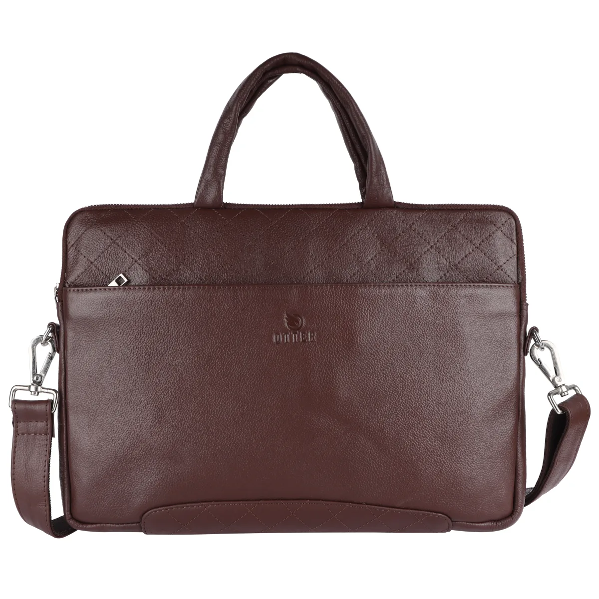 Textured Genuine Leather Laptop Bag – Brown (0603)