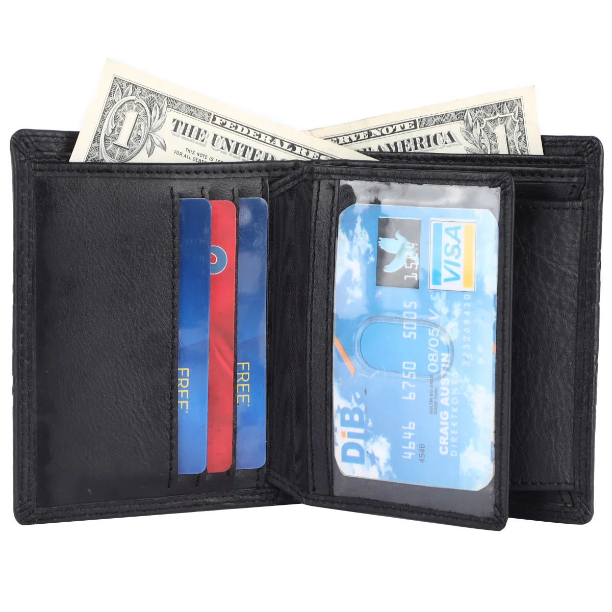 Men's 7-Card Genuine Leather Wallet with Coin Pocket – Black (2205), additional view 6