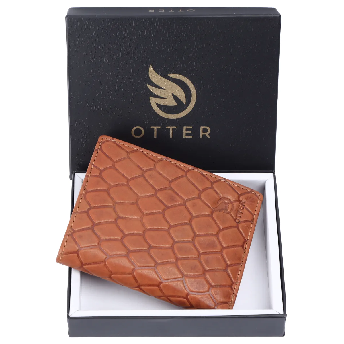 Men's Checkered-Embossed Genuine Leather Wallet – Tan (2201)