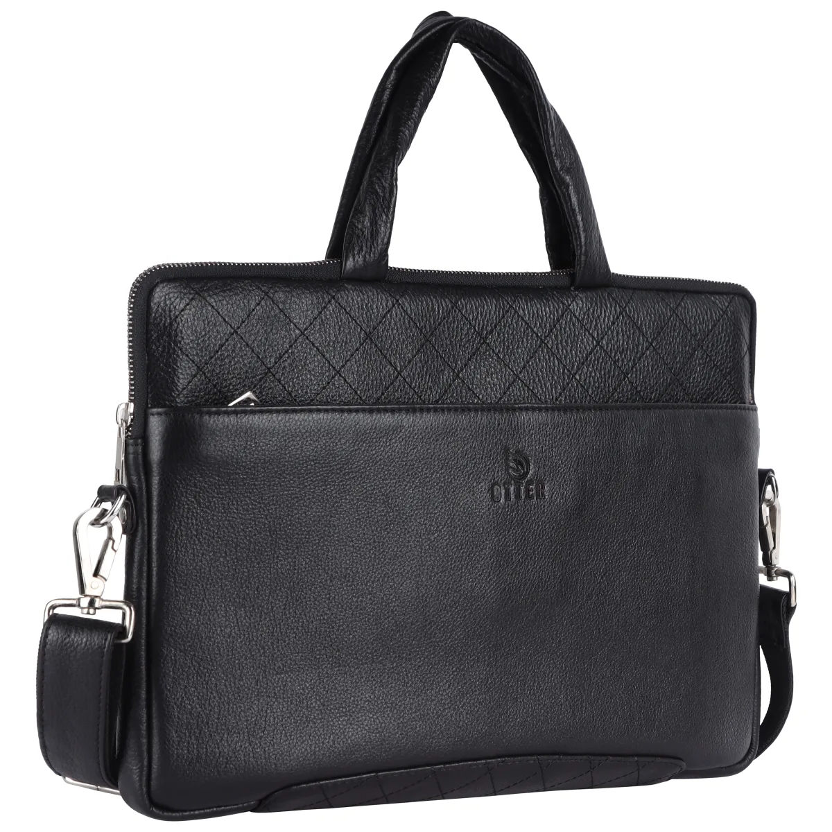 Textured Genuine Leather Laptop Bag – Black (0603), additional view 2