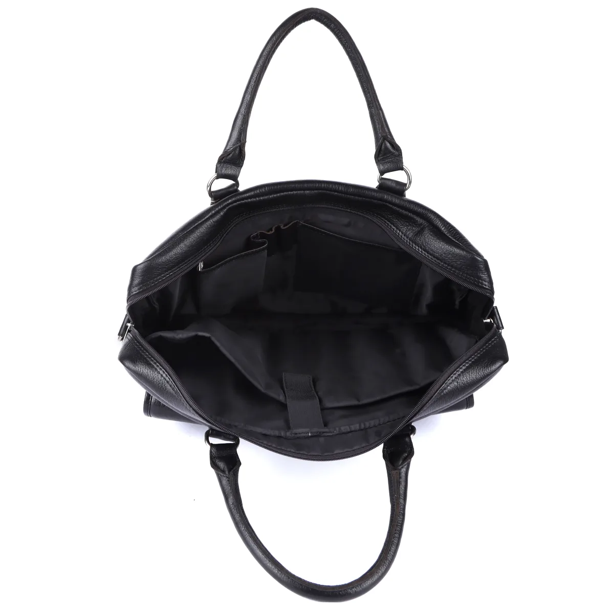 Dual-Pocket Genuine Leather Laptop Bag – Black (0604)