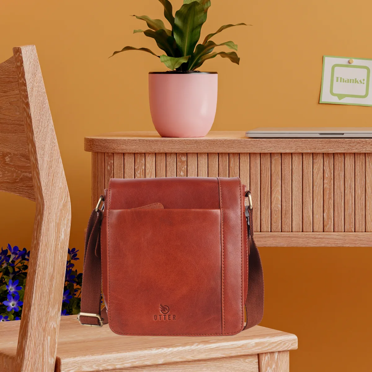 Genuine Leather Sling Bag – Tan (0607), additional view 3