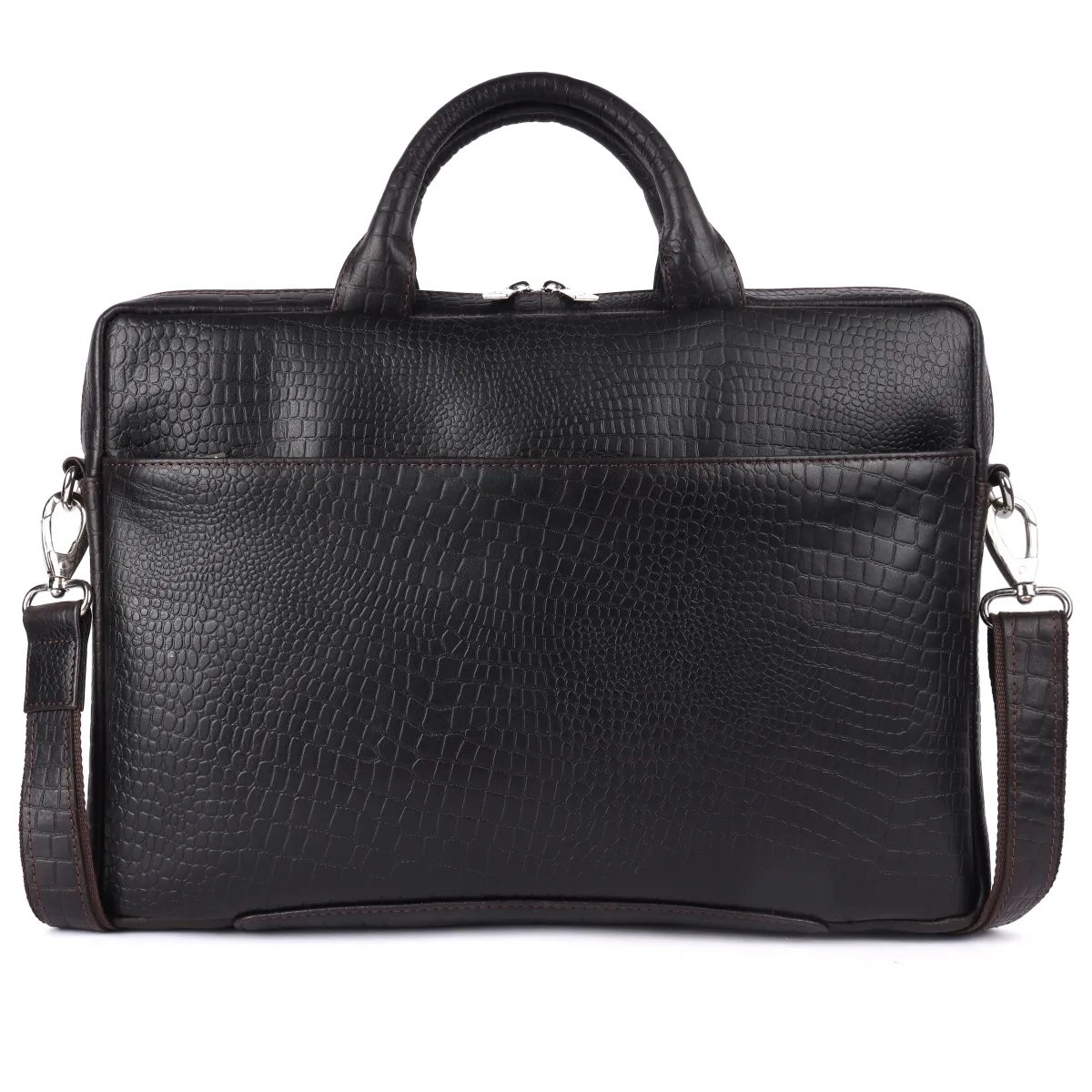 Crocodile-Embossed Genuine Leather Laptop Bag – Brown (0603), additional view 2