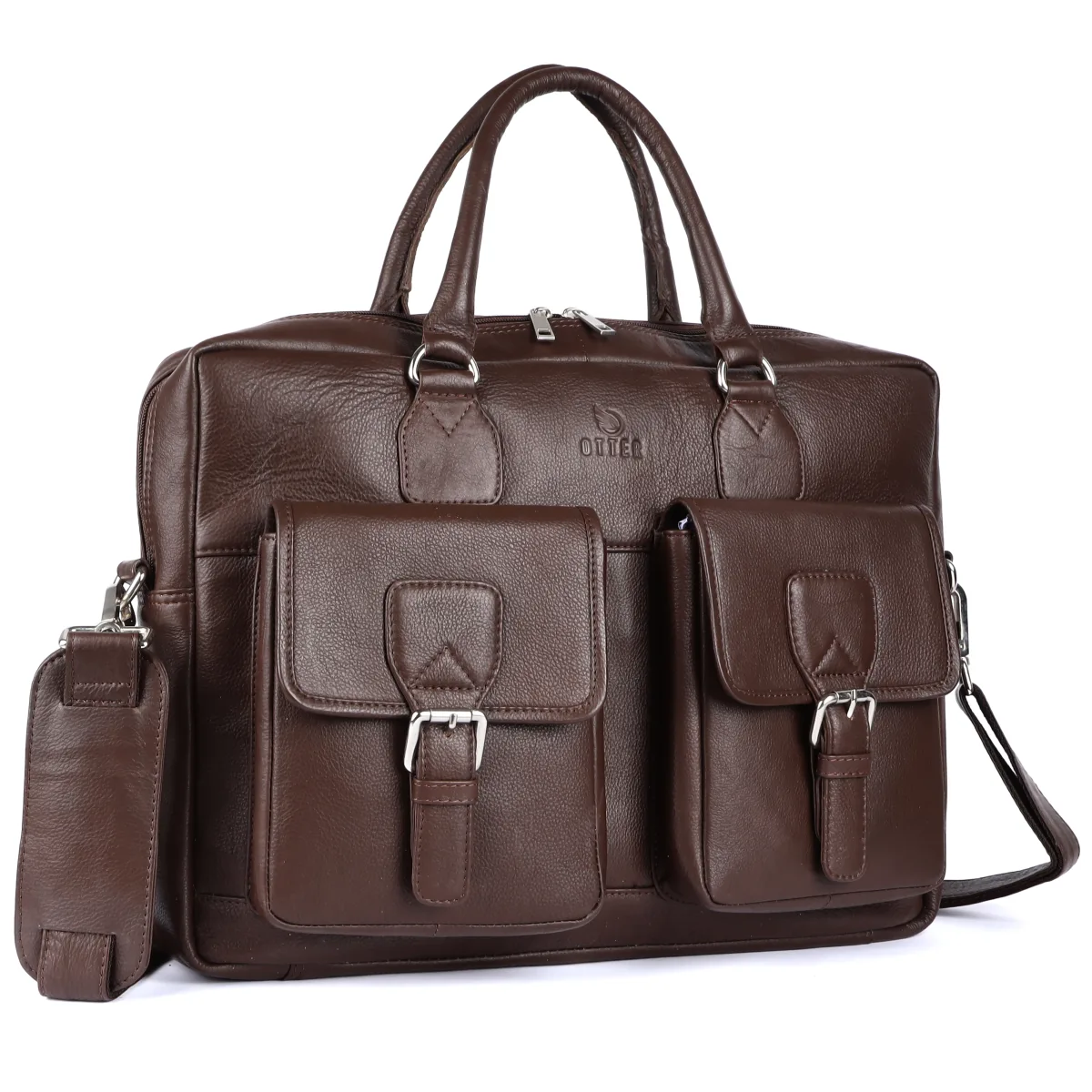 Dual-Pocket Genuine Leather Laptop Bag – Brown (0604), additional view 4