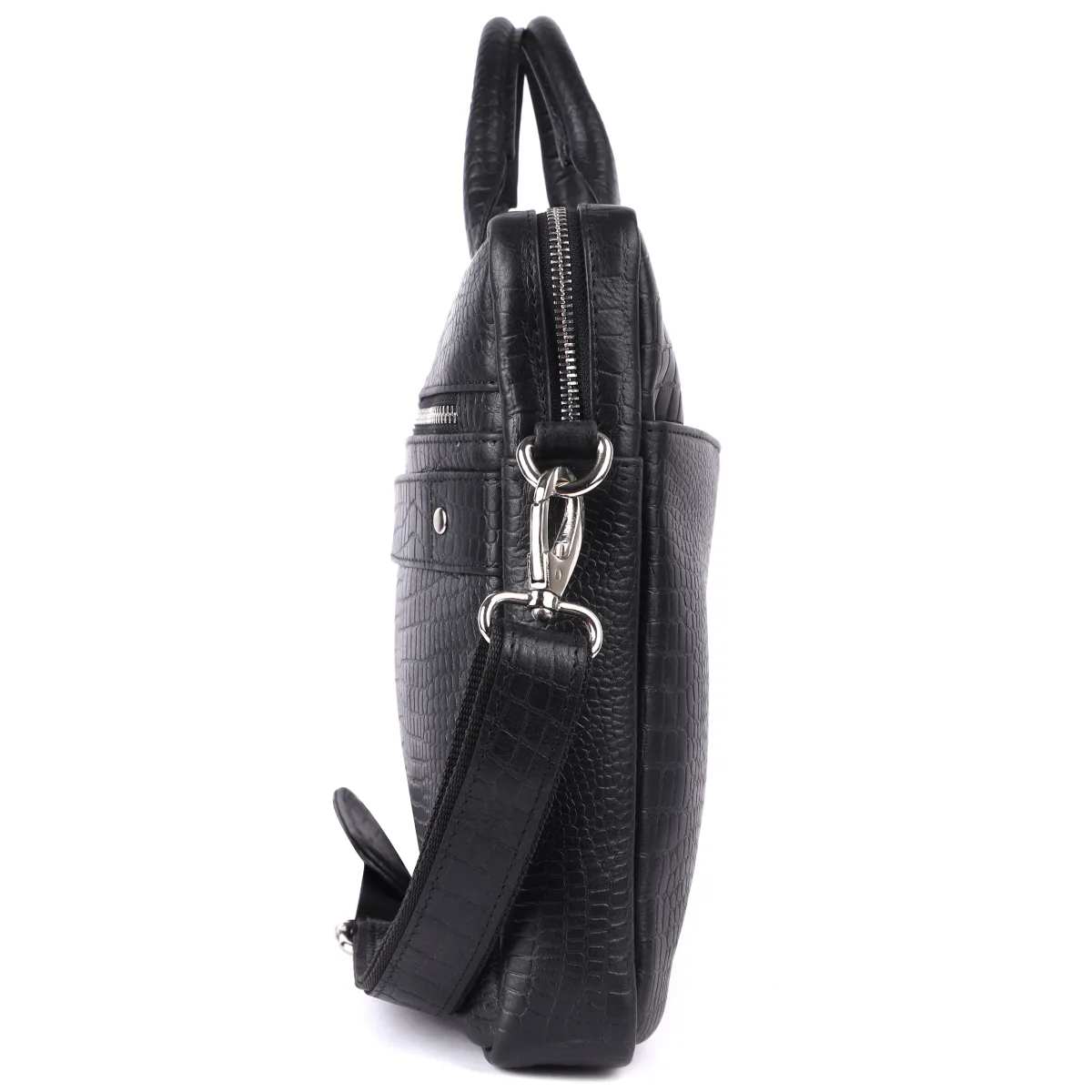 Crocodile-Embossed Genuine Leather Laptop Bag – Black (0603), additional view 4
