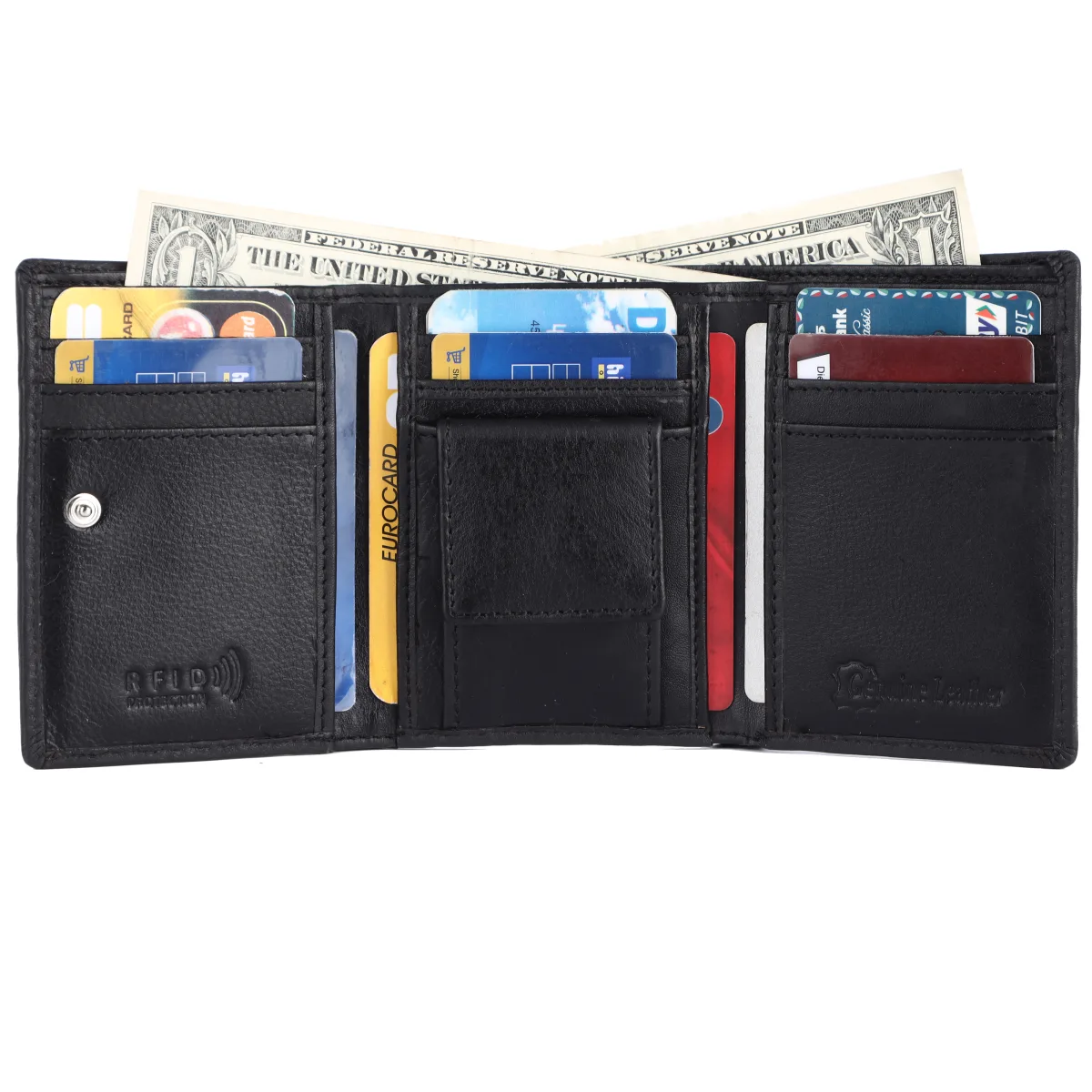 Men's 7-Card Genuine Leather Wallet with Coin Pocket – Black (2215), additional view 5