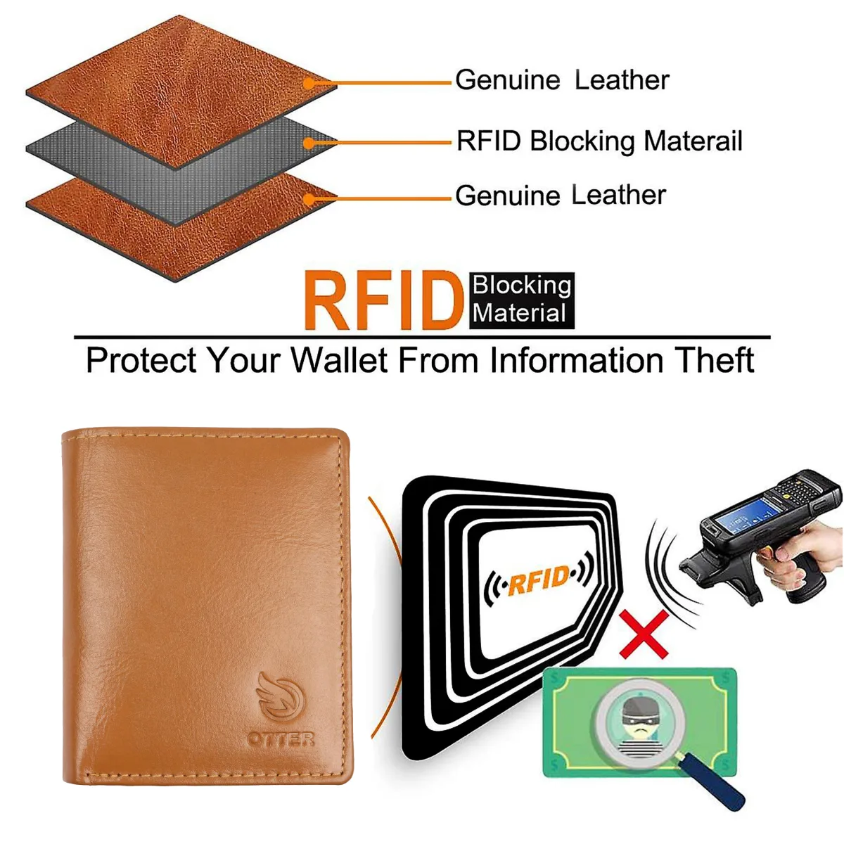 Men's 10-Card Genuine Leather Wallet – Tan (2231), additional view 9