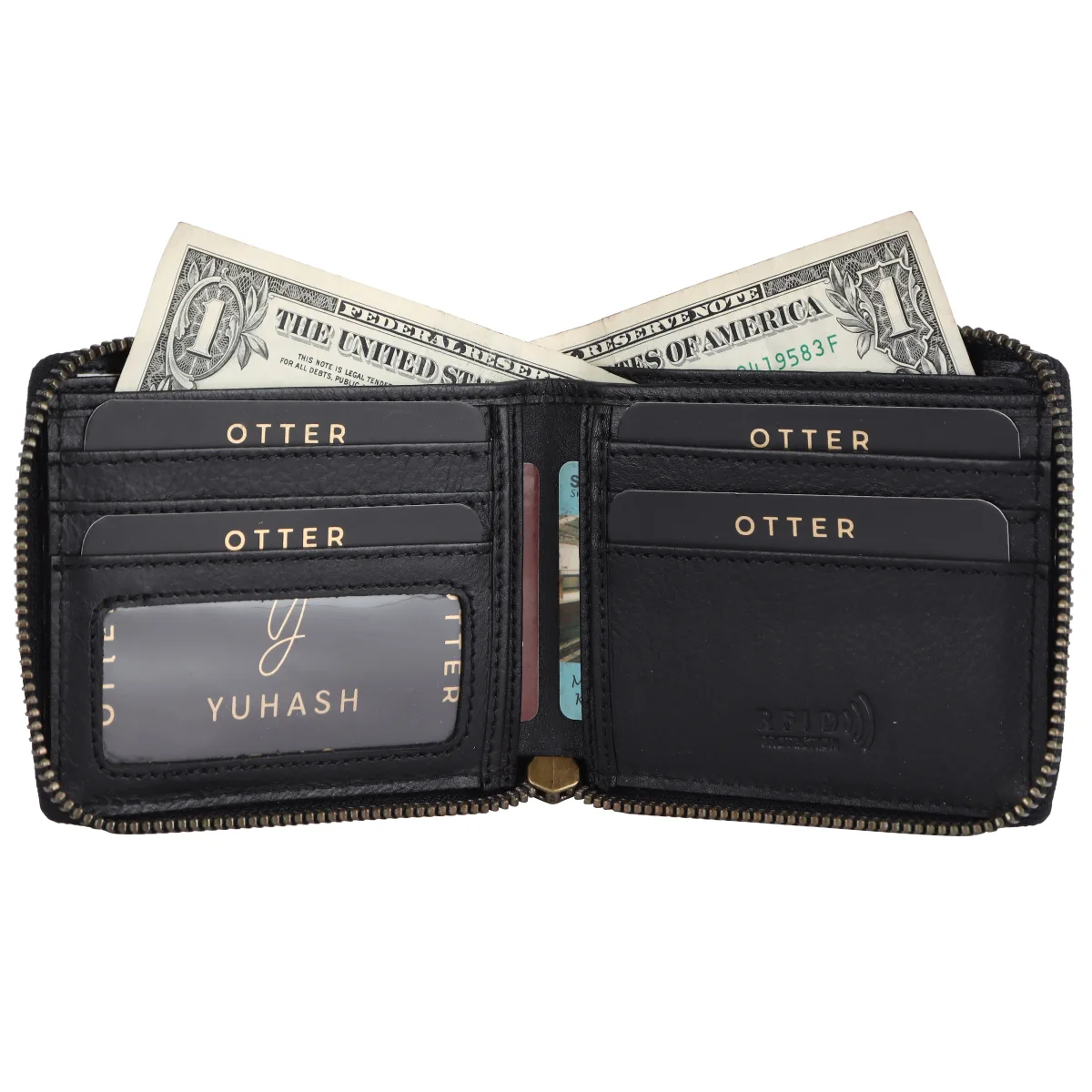 Men's 9-Card Genuine Leather Wallet with Coin Pocket – Black (2224), additional view 3