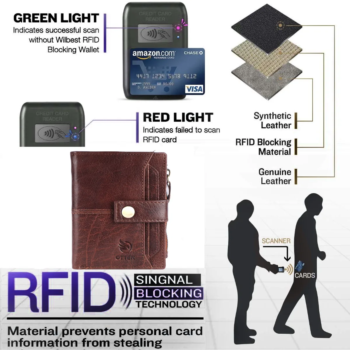 Men's 9-Card Genuine Leather Wallet with Coin Pocket – Brown (2203), additional view 10